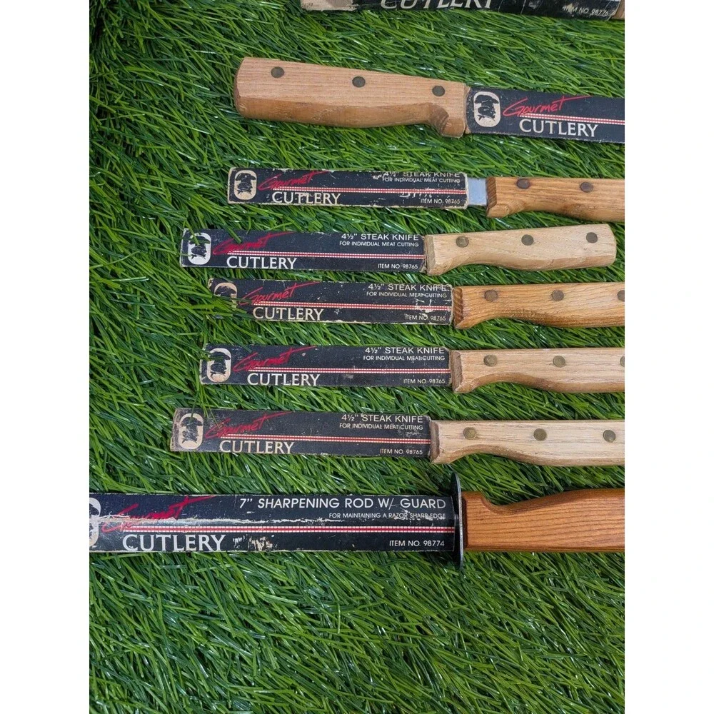 5PC Vintage GOURMET CUTLERY Kitchen KNIVES High Carbon  Wood Handles Made Japan